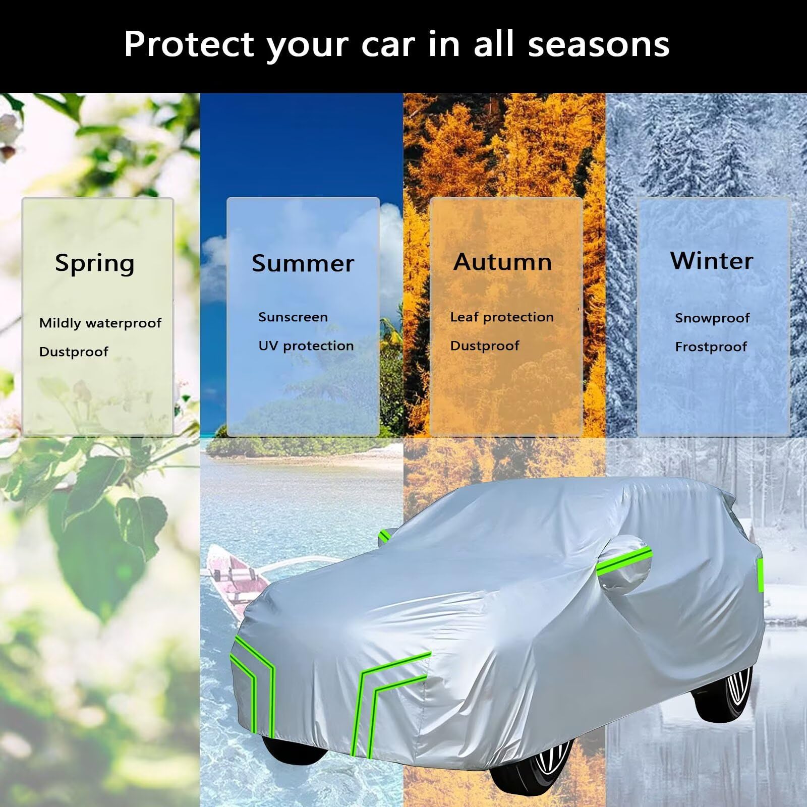 sur Mesure bache Exterieur Compatible avec KIA Picanto 2003-2026,imperméable,résistante au Soleil, au Vent,Neige Pluie,Protection Quatre Saisons(Silver Green)