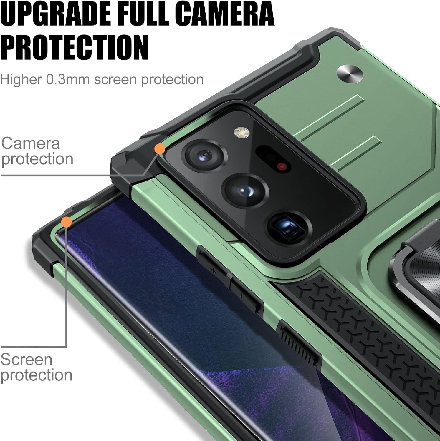 JAME for Samsung Galaxy Note 20 Ultra Case, Military-Grade Drop Protective Phone Case Cover for Note 20 Ultra, with Metal Ring Holder Kickstand for Galaxy Note 20 Ultra Case, Army Green