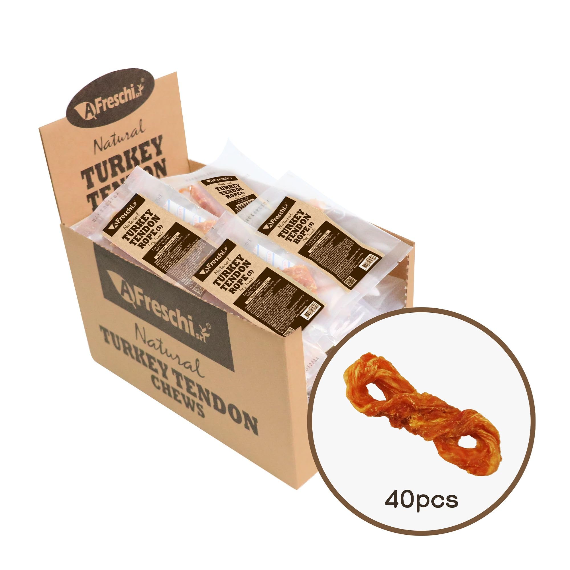 A Freschi srl Turkey Tendons for Dogs, USA-Sourced, Healthy Dog Treats, Rawhide-Free Puppy Chews, Long Lasting, All Natural, Hypoallergenic Dog Treats