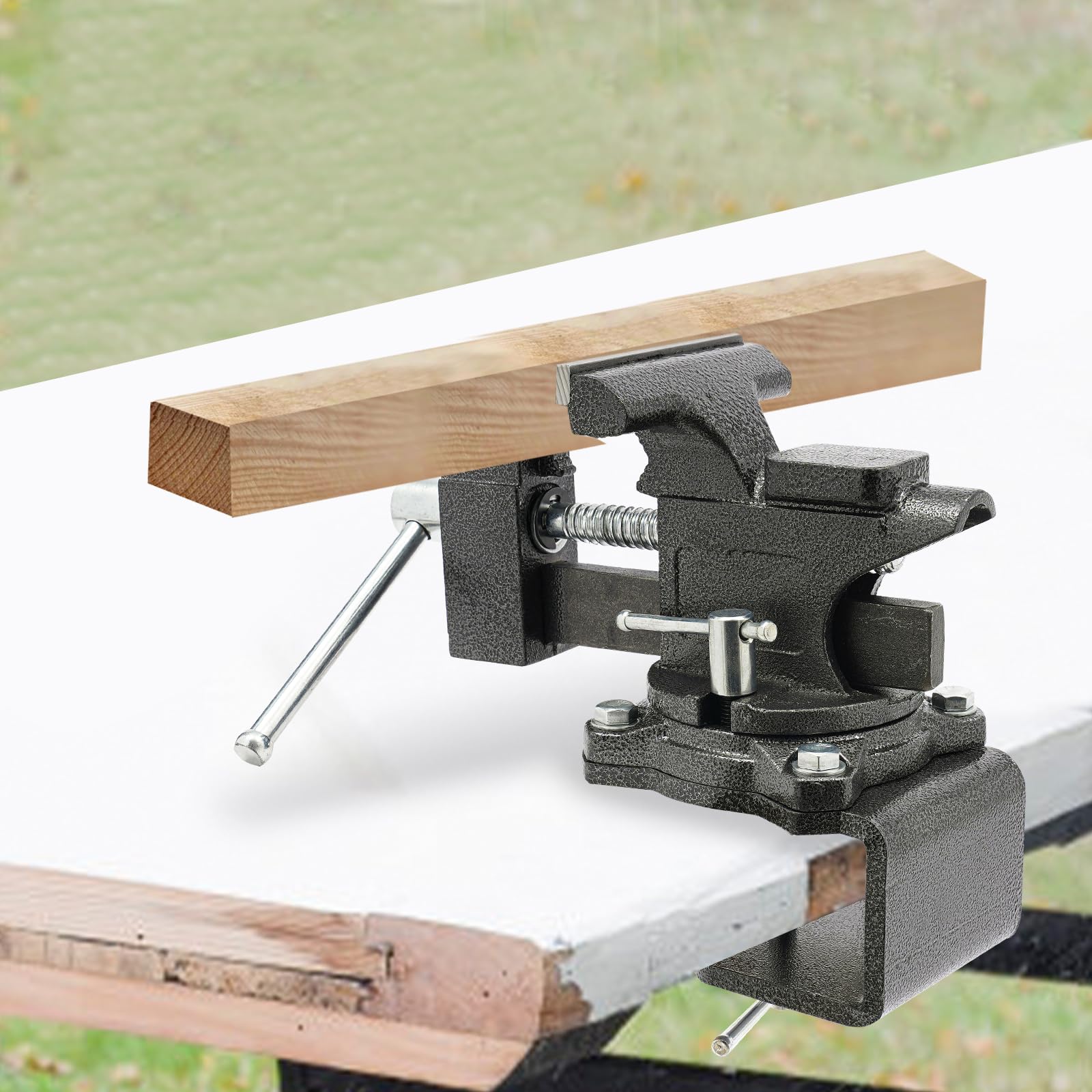 Morsa da banco da 15,2 cm, resistente per banco da lavoro, morsa multiuso 2 in 1 con ganasce morbide multifunzionali, base girevole a 270°, per la casa, per la lavorazione del legno, officina