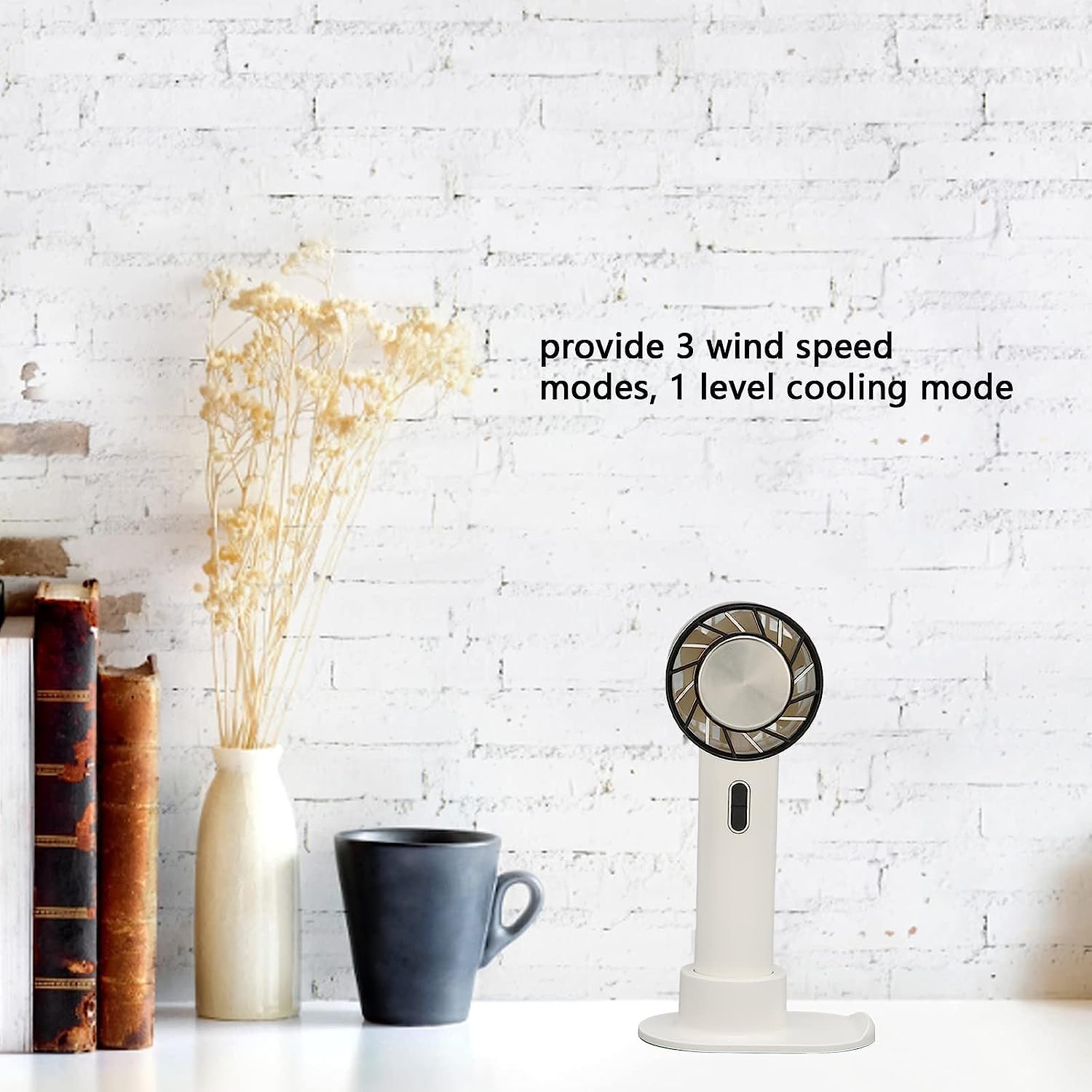 Standing Fan USB Rechargeable Mini Fan, 3 Speed Settings Handheld Fan, Cooling Fan for Outgoing/Hiking/Camping/Sports 58 * 68 * 163MM Quiet