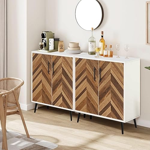 Miniatura 4 de Likein Armario de almacenamiento moderno con 2 puertas, armario de acento blanco con almacenamiento, aparador de madera independiente con estantes