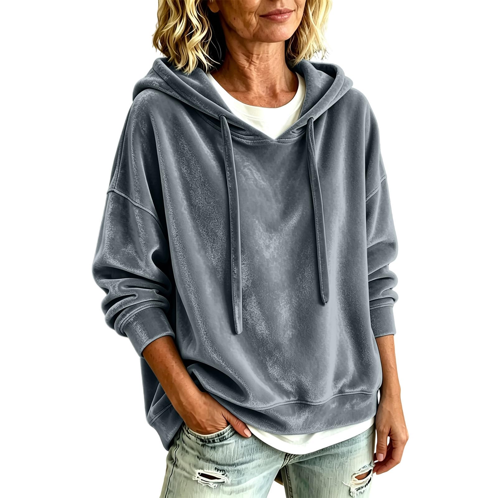 Jamicy Sweat a Capuche Femme Oversize Pull Polaire Femme Hiver Chaud Hoodie Grande Taille Sweatshirt Couleur Unie Sweat-Shirt avec Cordon Hood Confortable Décontracté Haut Chic Elegant Habit S-2XL