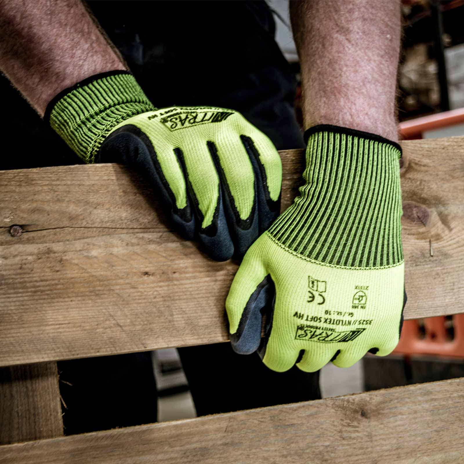 Nitras Rękawice ochronne Nylotex Soft HV 3525 144 par - rękawice ogrodowe, rękawice budowlane, kolor sygnałowy, miękkie, antypoślizgowe, lateksowe, rozmiar: 11
