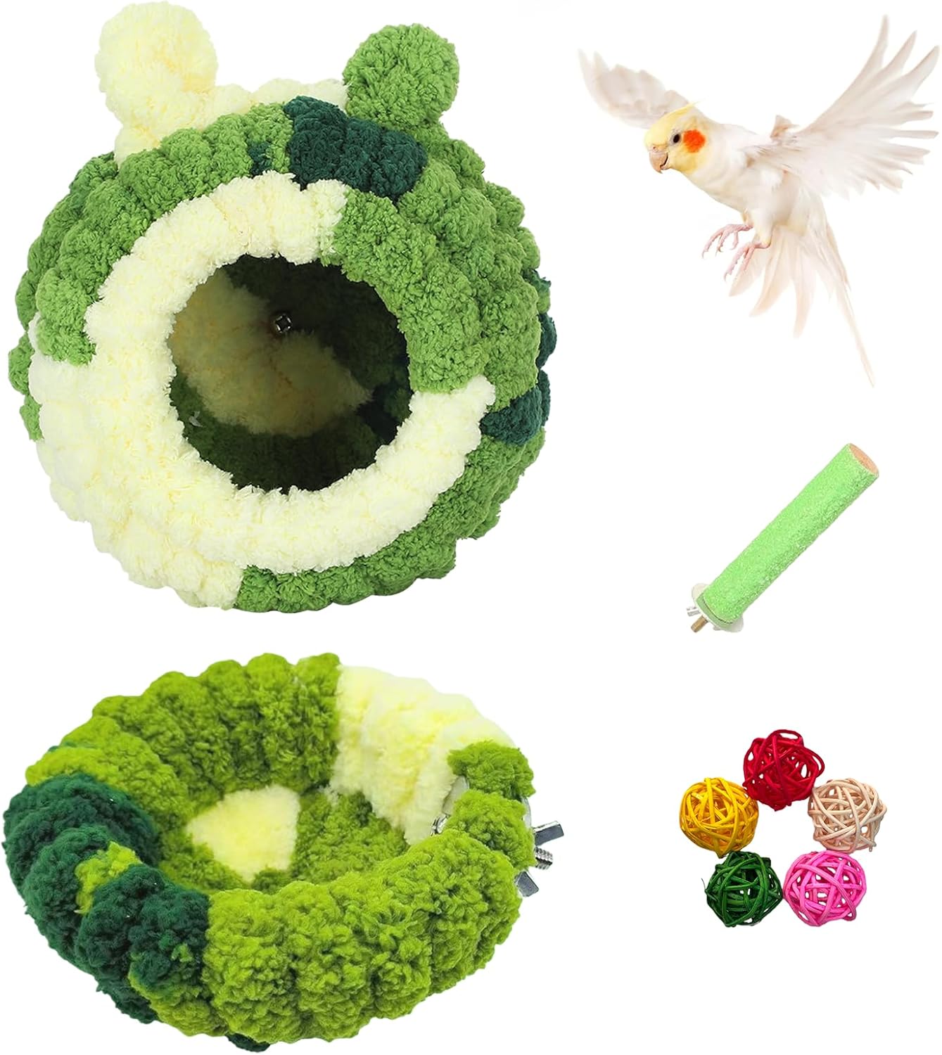 Bird Nest, Warm Bird Nesting House, Bird Breeding House Cockatiel Snuggle Hut for Conure, Cockatiel, Lovebird, Budgie,Canary, Finch, Hamster and Other Small Pets (Green, L, 2 PCS)