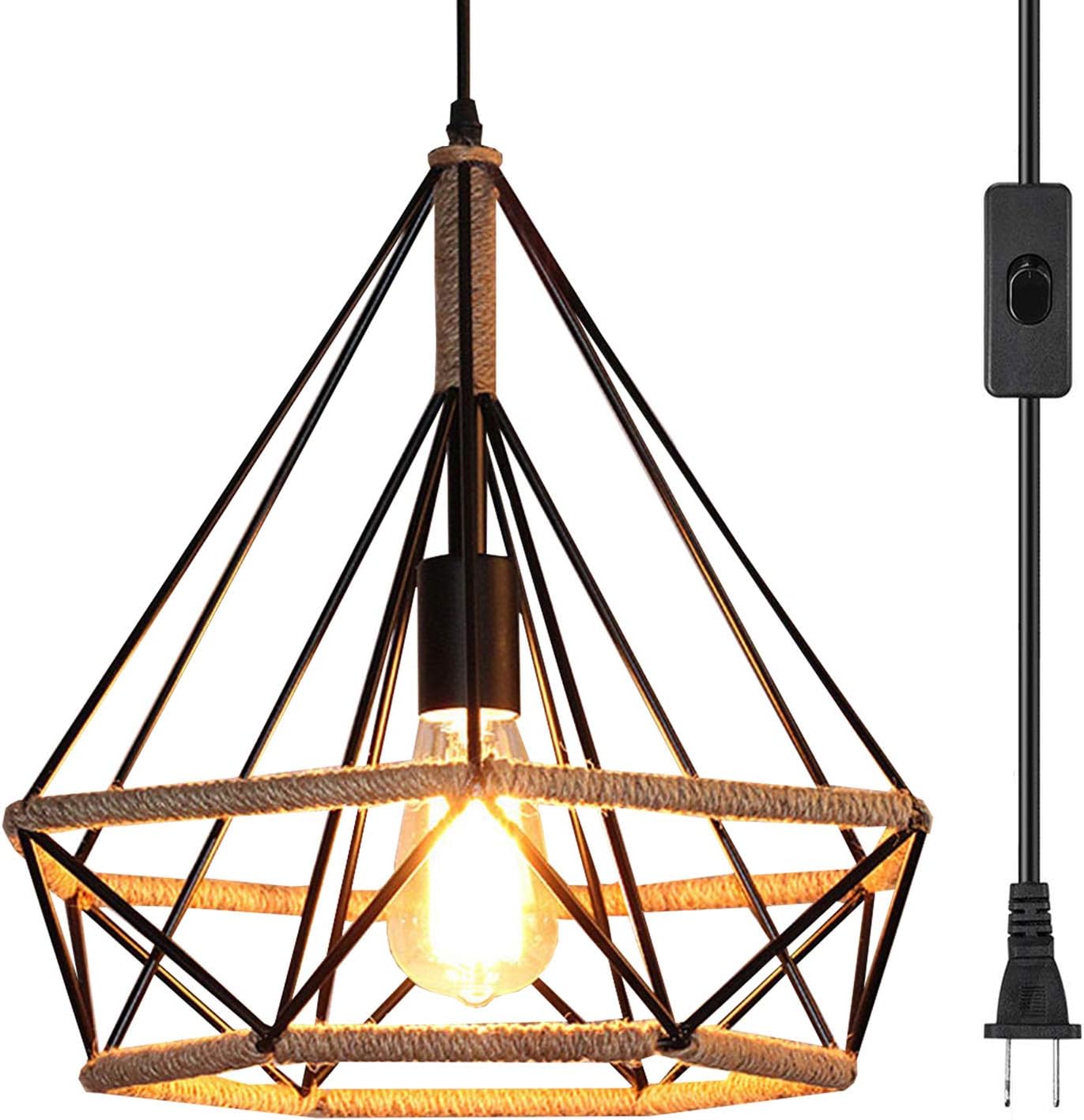 Ganeed Plug in Pendant Light,Industrial Vintage Metal Swag Hanging Light,Farmhouse Chandelier Ceiling Lamp with 16.4ft Hanging Cord and On/Off Switch for Kitchen Island Dining Table Bed-Room