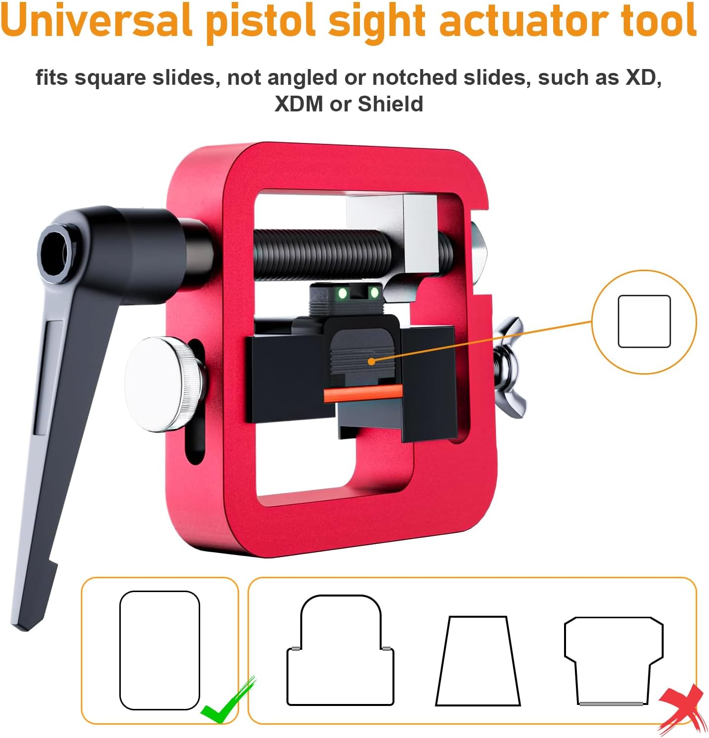 Pistol Sight Pusher Tool, Sight Pusher for Glock Square Slides,Heavy Duty Pistol Rear Sight Pusher for Glock, Adjustment Sight Pusher for Handguns Semi-Auto Pistol Slides