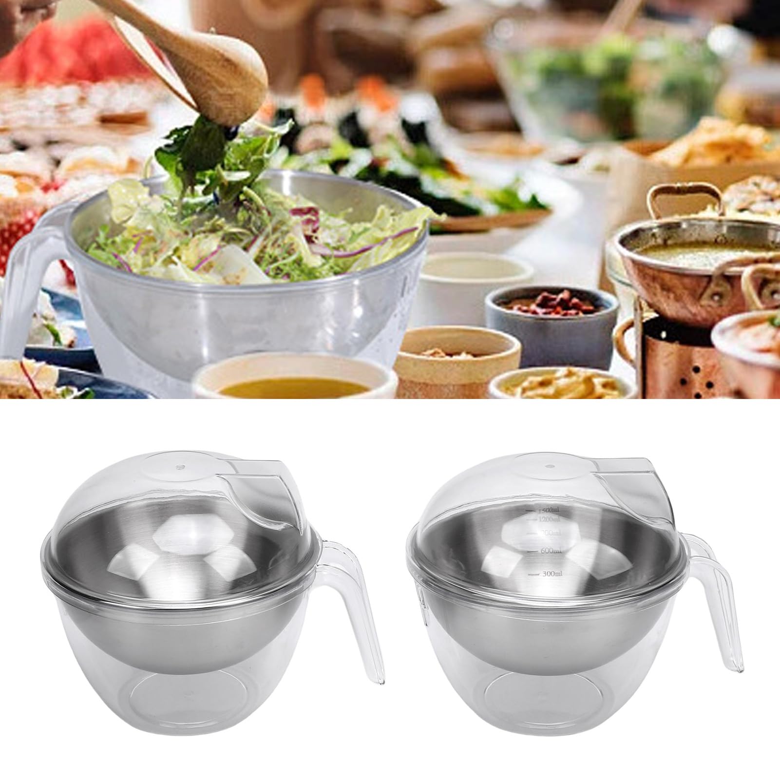 Set di Insalatiere Ghiacciate con Coperchio per Insalate e Verdure Fresche Refrigerate in Acciaio Inossidabile e Materiali PC 2 Pezzi