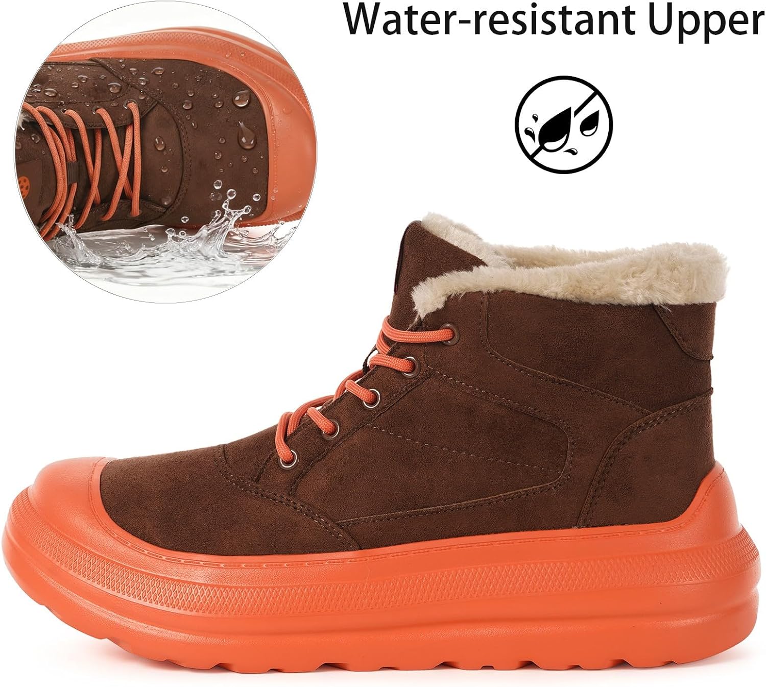 Eagsouni Womens Mens Winter Snow Boots Warm Fur Lined Ankle Booties Water Resistant Suede Leather Platform Shoes Lace Up Outdoor Sneakers - Image 2