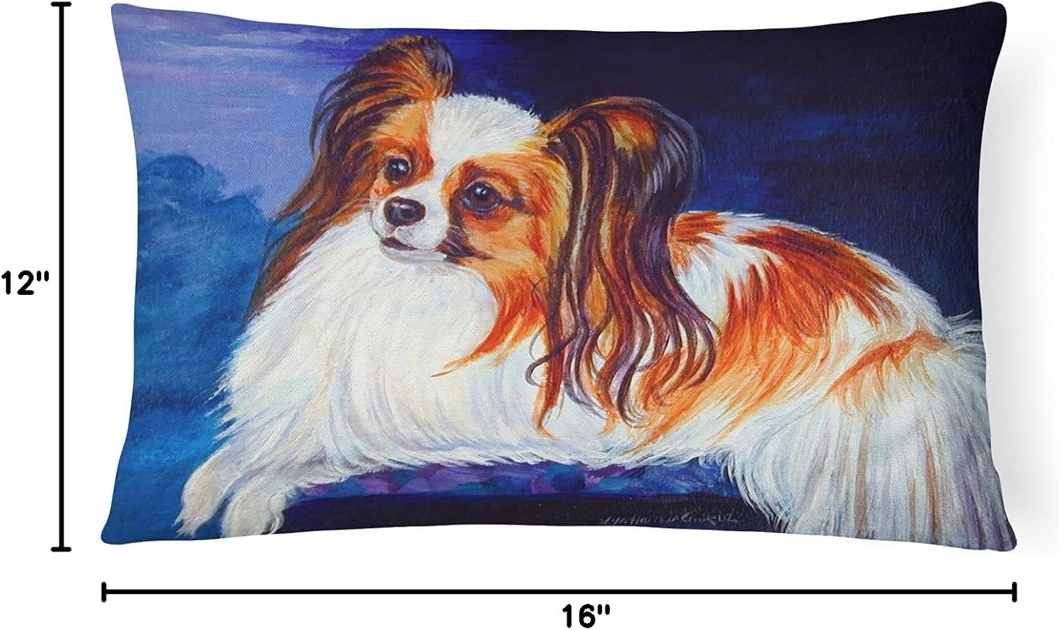 Caroline's Treasures 7127PW1216 Papillon Canvas Fabric Decorative Pillow Machine Washable, Indoor Outdoor Decorative Pillow for Couch, Bed or Patio, 12HX16W