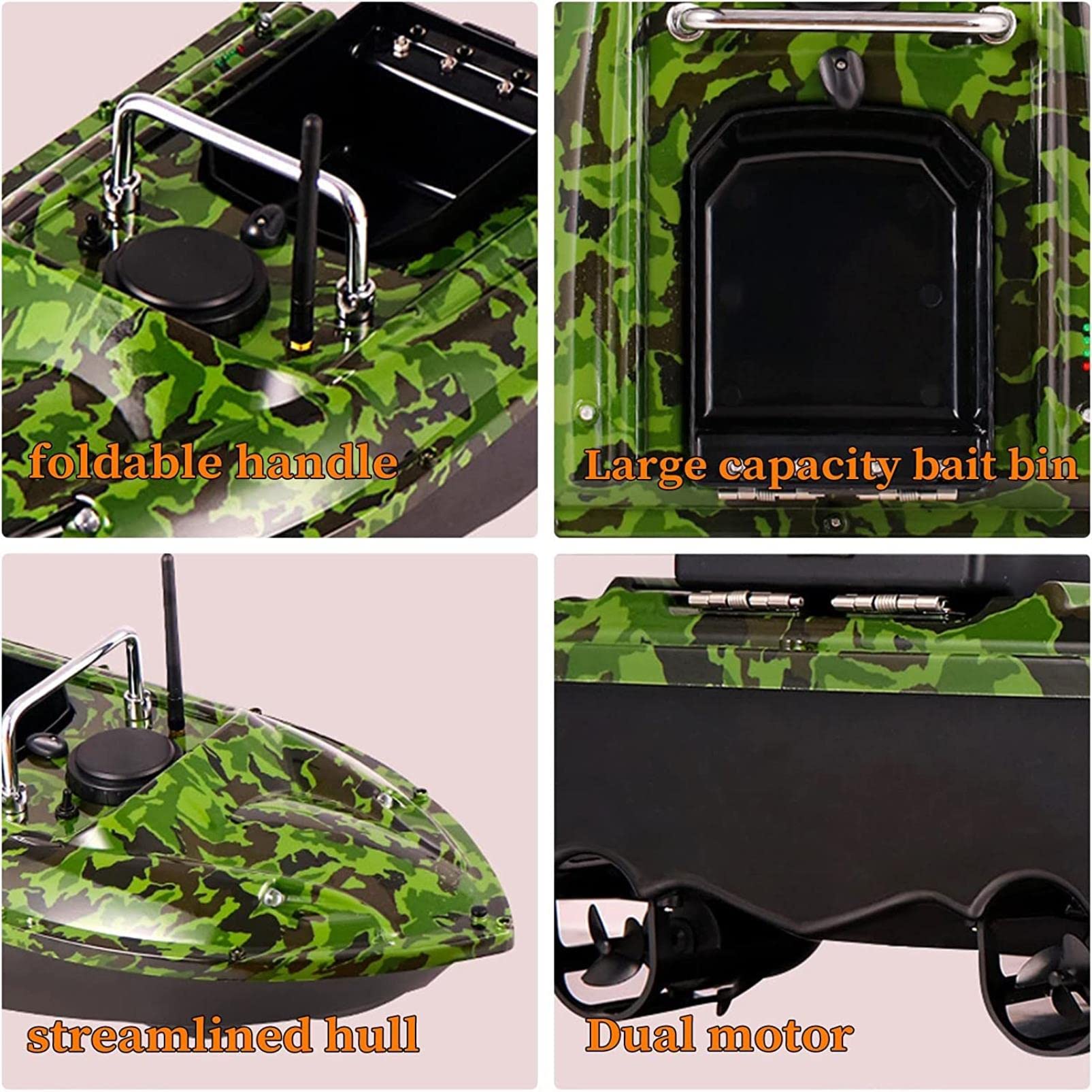 Barco de Cebo de Pesca Teledirigidos, GPS Barcos Cebador Inteligente con Motores Duales y Luz Nocturna LED, Barco Cebador Carpfishing - Crucero Automático de 500M