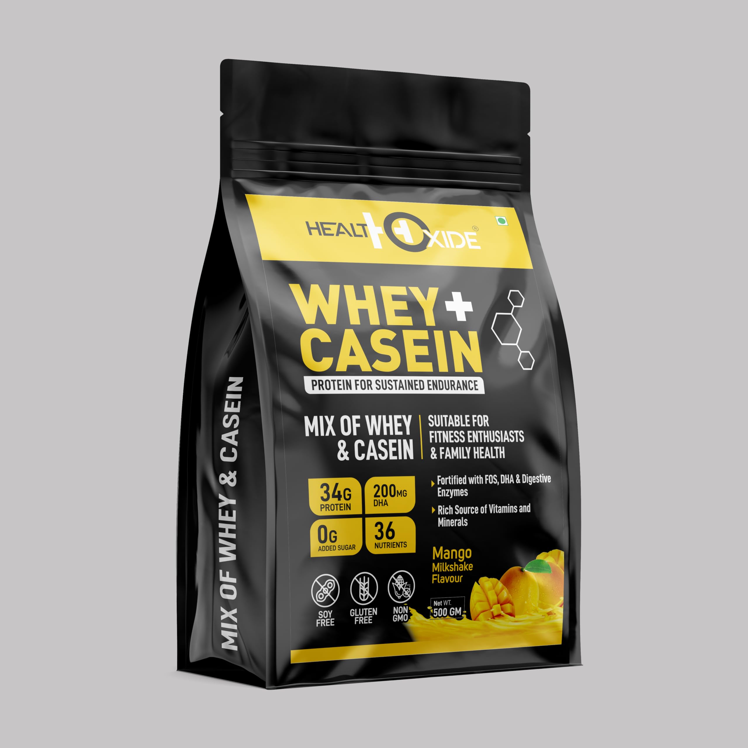 Healthoxide Whey & Casein Protein With DHA & Digestive Enzymes - 500 Gram (Mango Milkshake Flavor) (B0B8T3L6Q5) Amazon Price History, Amazon Price Tracker