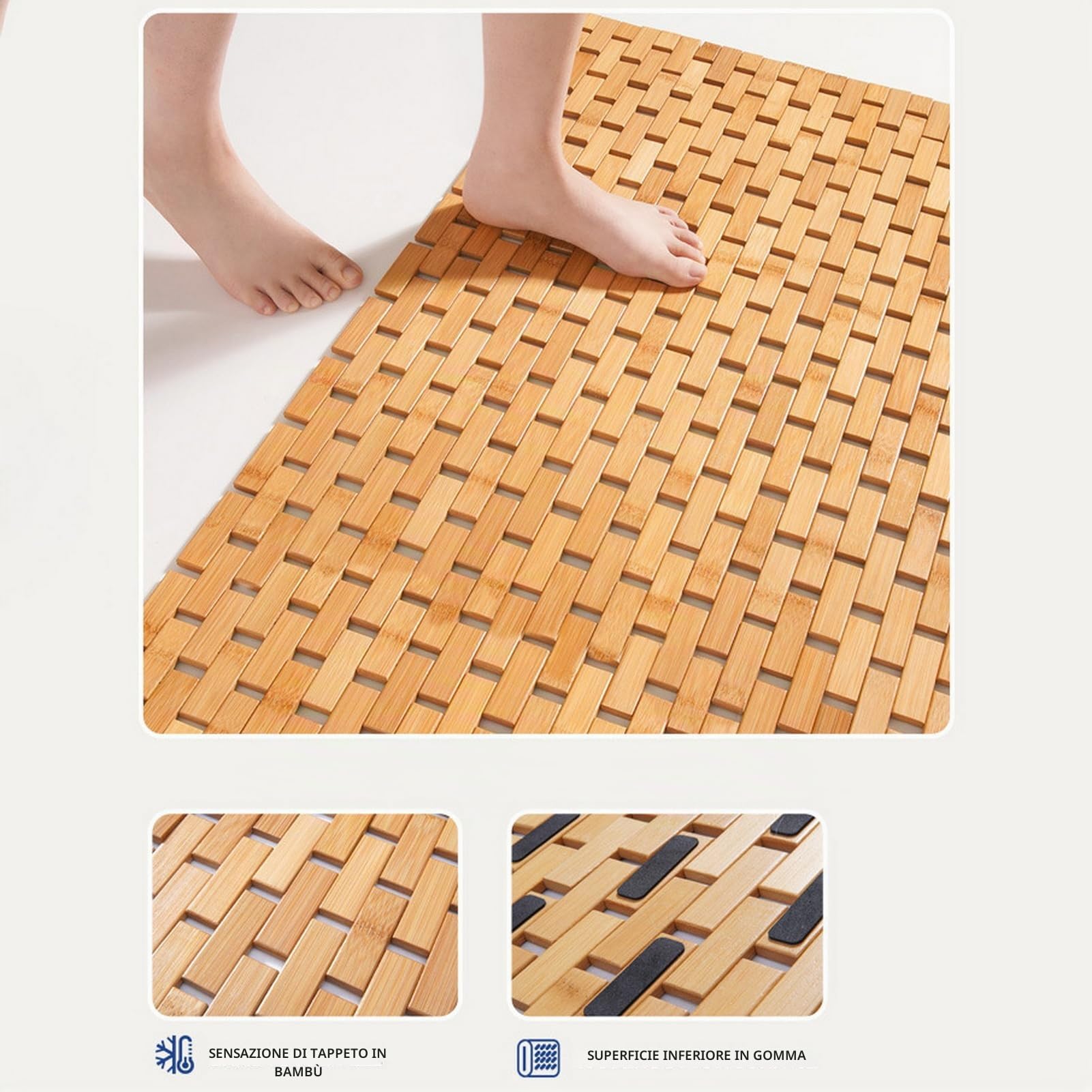 Pedana Doccia bambù, Tappetino per doccia in legno, Tappetino Antiscivolo da Doccia, Vasca e Sauna, Interno, Esterno, Cachi scuro, 50x70cm