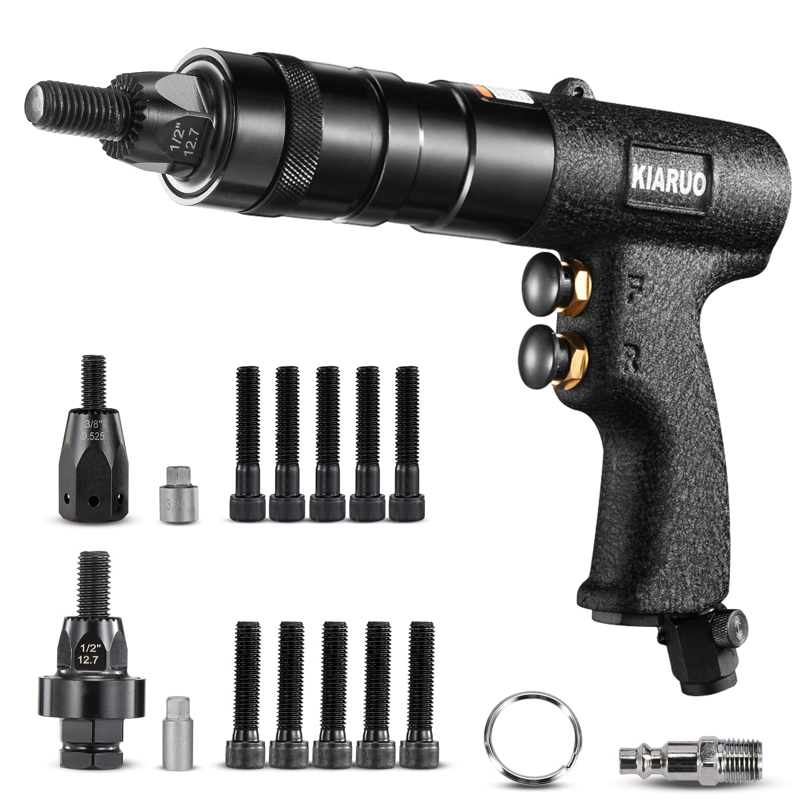 Pneumatic Rivet Nut Gun with 3/8 &amp; 1/2 Self-locking Head, Industrial Grade 250RPM Adjustable Speed Pull Rivnut Gun tool set,Model:LM06