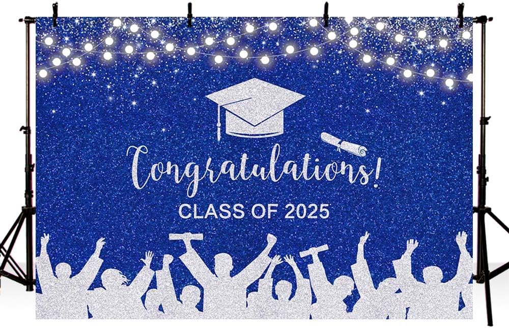 AIBIIN Graduation Backdrop Blue and Silver Congratulations Class of ...