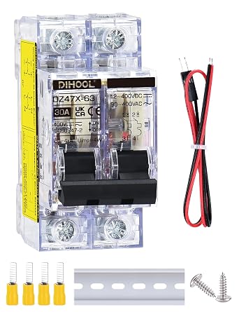 DIHOOL 30A DC Circuit Breaker with Remote Control, 12V-400V DC & 90-400V AC, 2 Pole Miniature Circuit Breaker, DIN Rail Mount Disconnect Switch