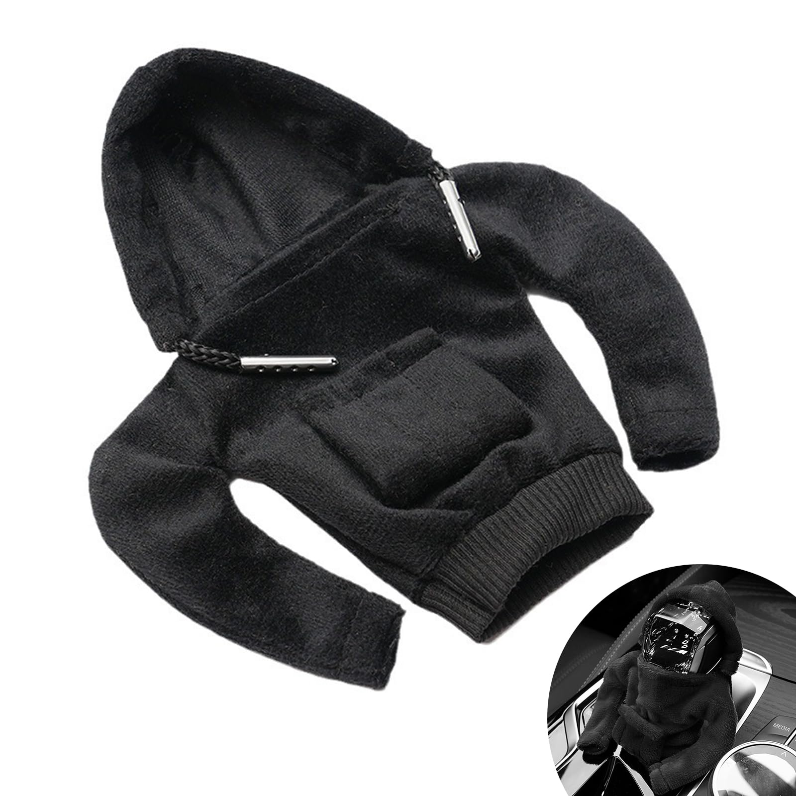 Mini Gear Stick Hoodie, Cute Car Gear Shift Cover, Funny Car Accessories Hoodie for Gear Stick, Car Gear Handle Cover, Vehicle Decors (Black)