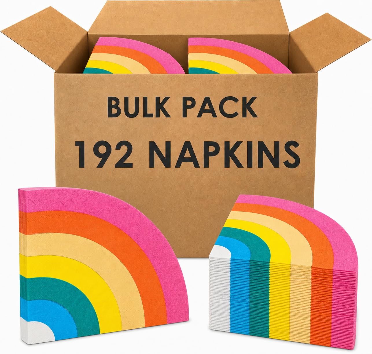 Talking Tables 192 x Rainbow Paper Napkins for Kids Birthday Parties for Girls or Boys, Die-Cut Arch Shape with Gold Foil, Kids & Adults Birthday, Baby Shower or Pride Party Tableware 29cm x 29cm
