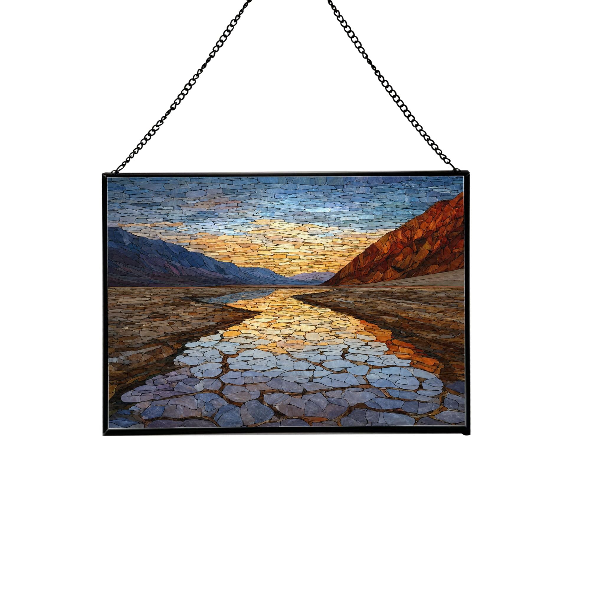 Badwater Basin-California City Stained Glass Suncatcher – Rectangular Hanging Window Panel with Urban Street Scene – Custom Glass Art Gift for Travelers, Architecture, Skyline Lovers B3PfhP