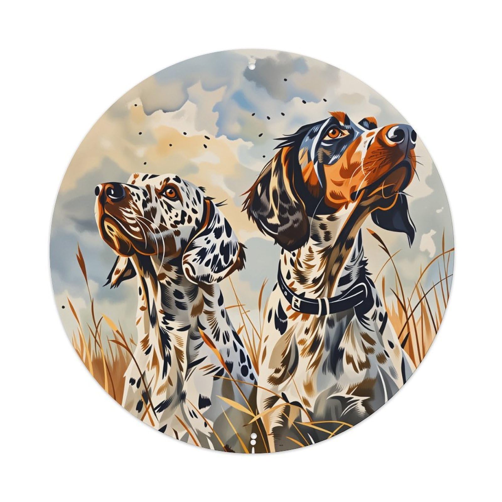 Dalmatian Dogs In Field Sky Round Tin Sign Vintage Style Metal Sign Home Bar Garden Wall Plaque Decor Metal Poster 8x8 Inch