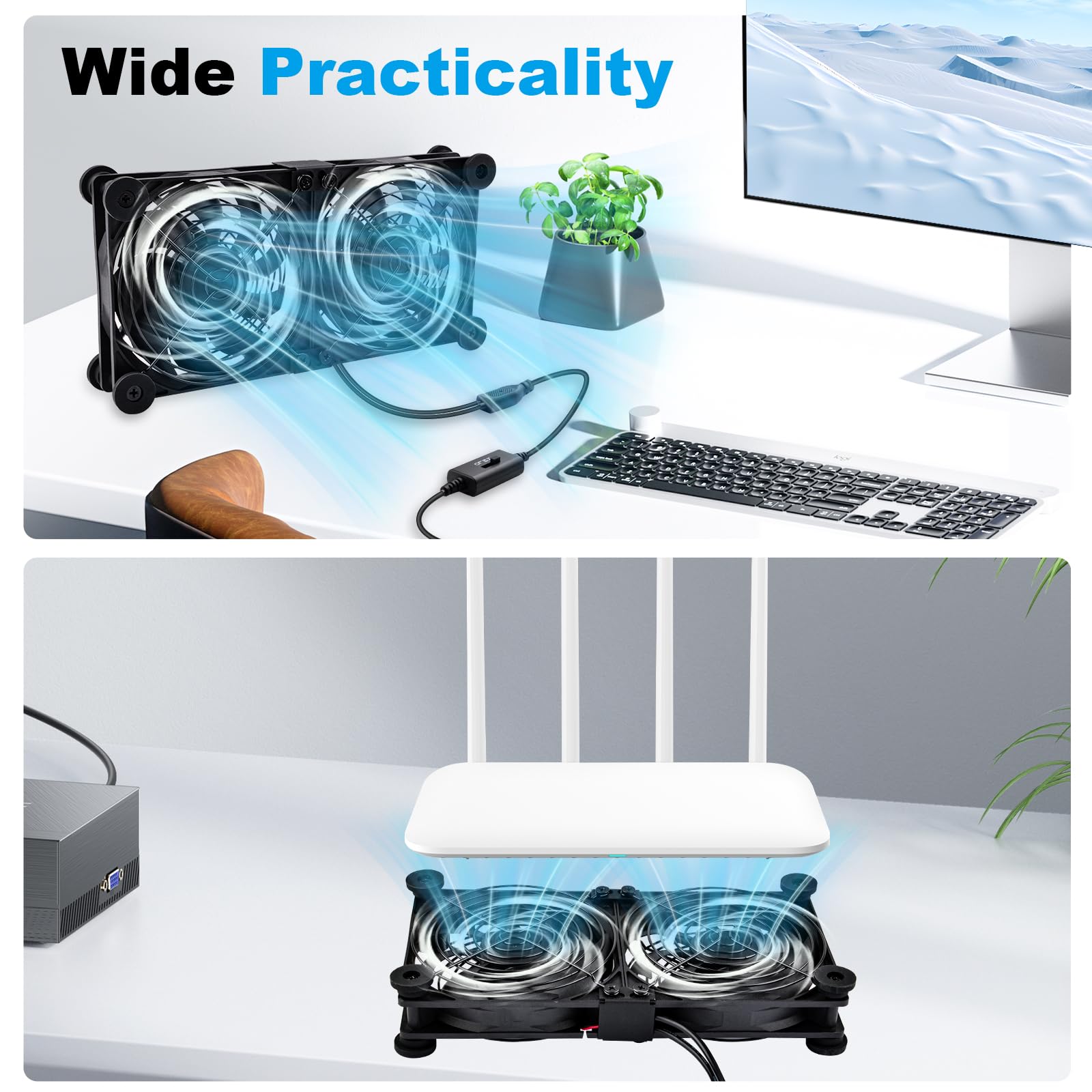 Ventola silenziosa 2 in 1 120 mm Dual Router con regolatore velocità 3 gradi DC 5V USB Cooling Case