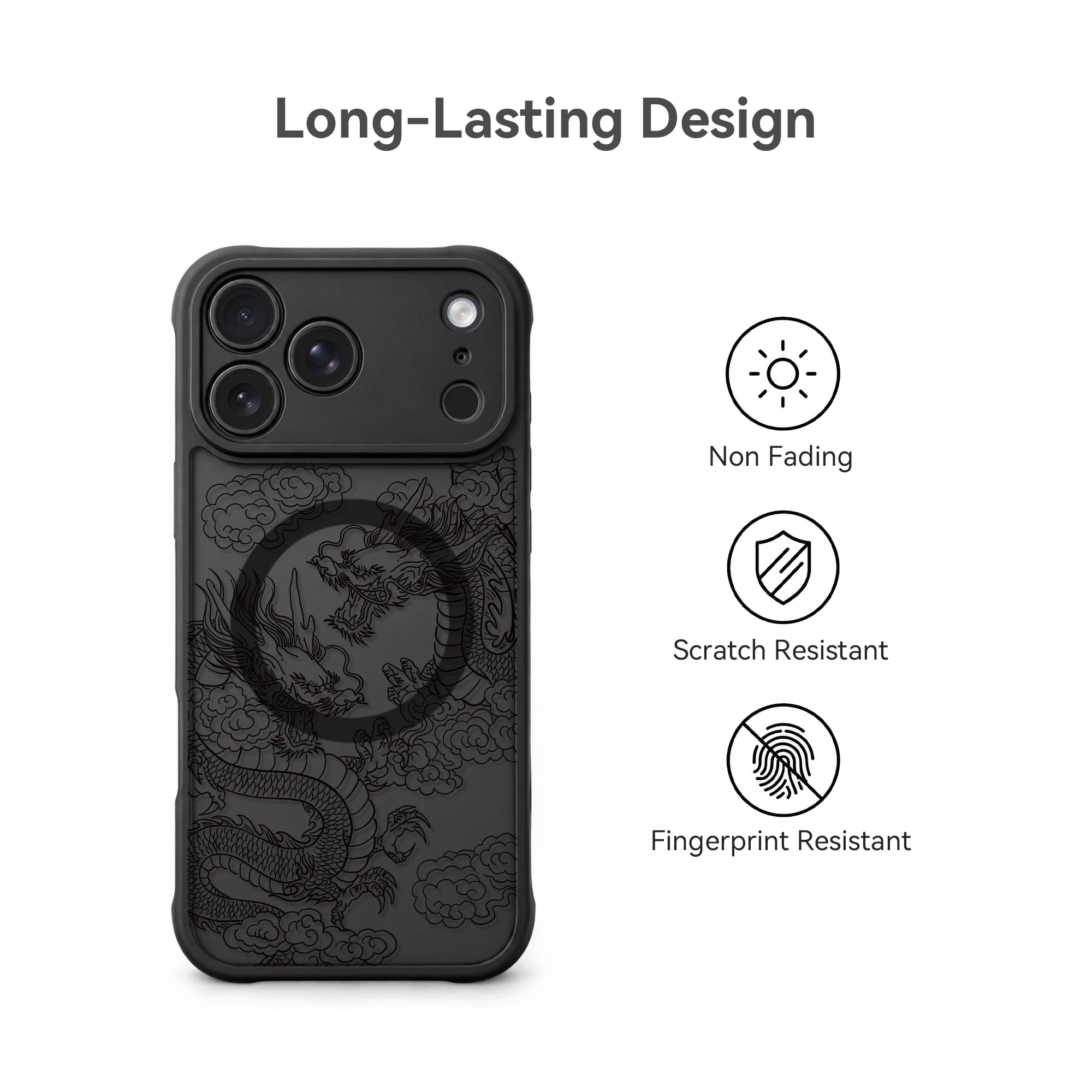 per iPhone 12 Pro Custodia estetica nera, drago