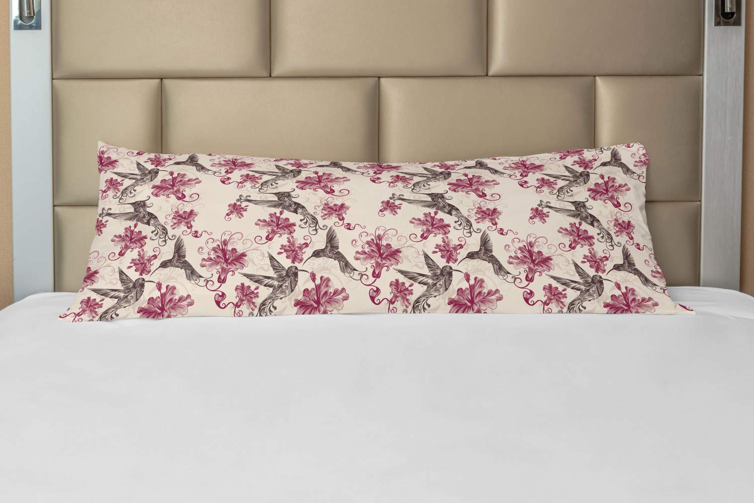 Lunarable Maroon Black Hummingbirds Body Pillowcase, 21" x 54", Brushed Microfiber Fabric