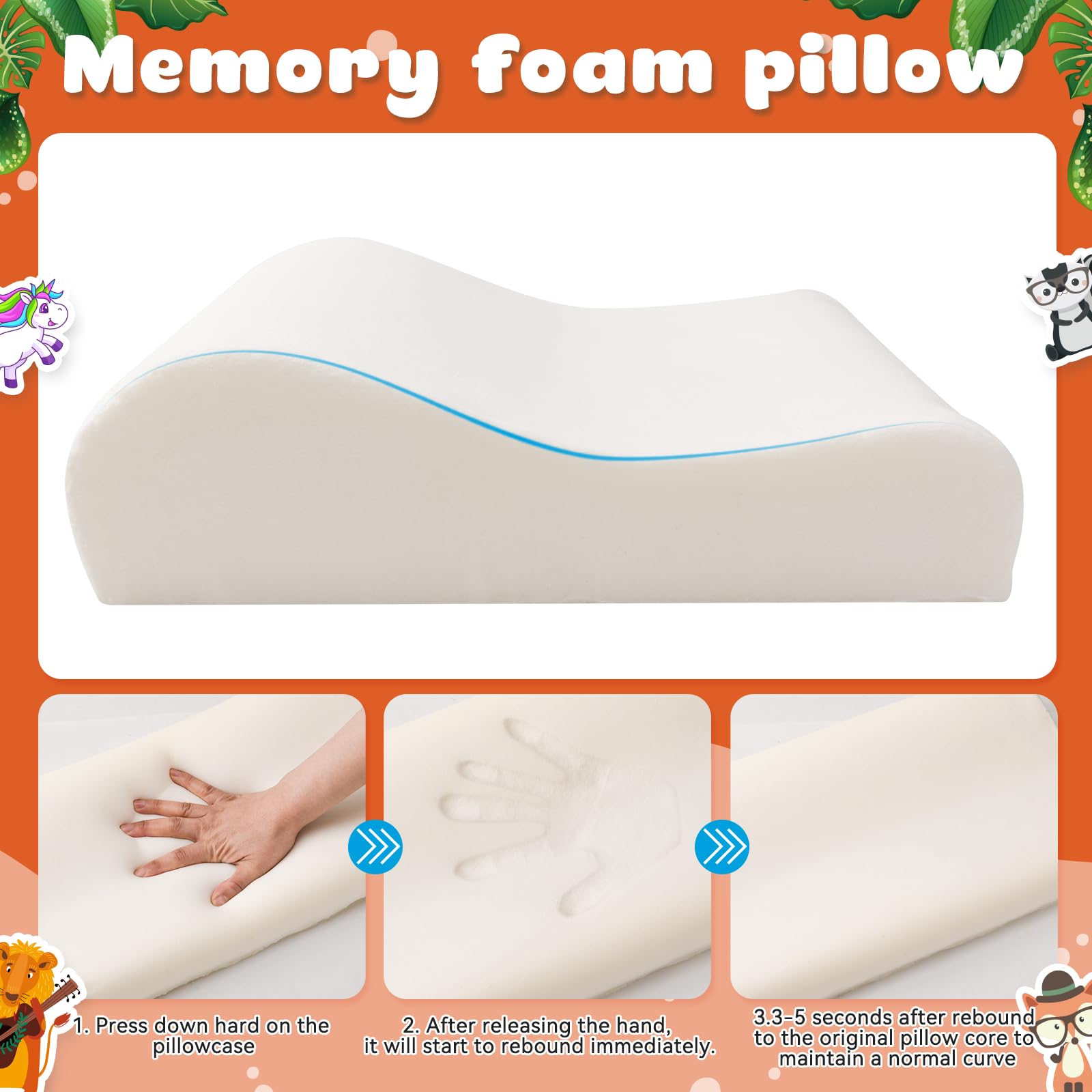 YAOZUP Cuscino Memory Foam Bambini,Cuscino Culla,Cuscino per Bambini con Federa,Ipoallergenico,Anti Acari,Cuscino per Bambini per Sonnellini per Ragazzi e Ragazze (3-10 Anni) (Volpi)