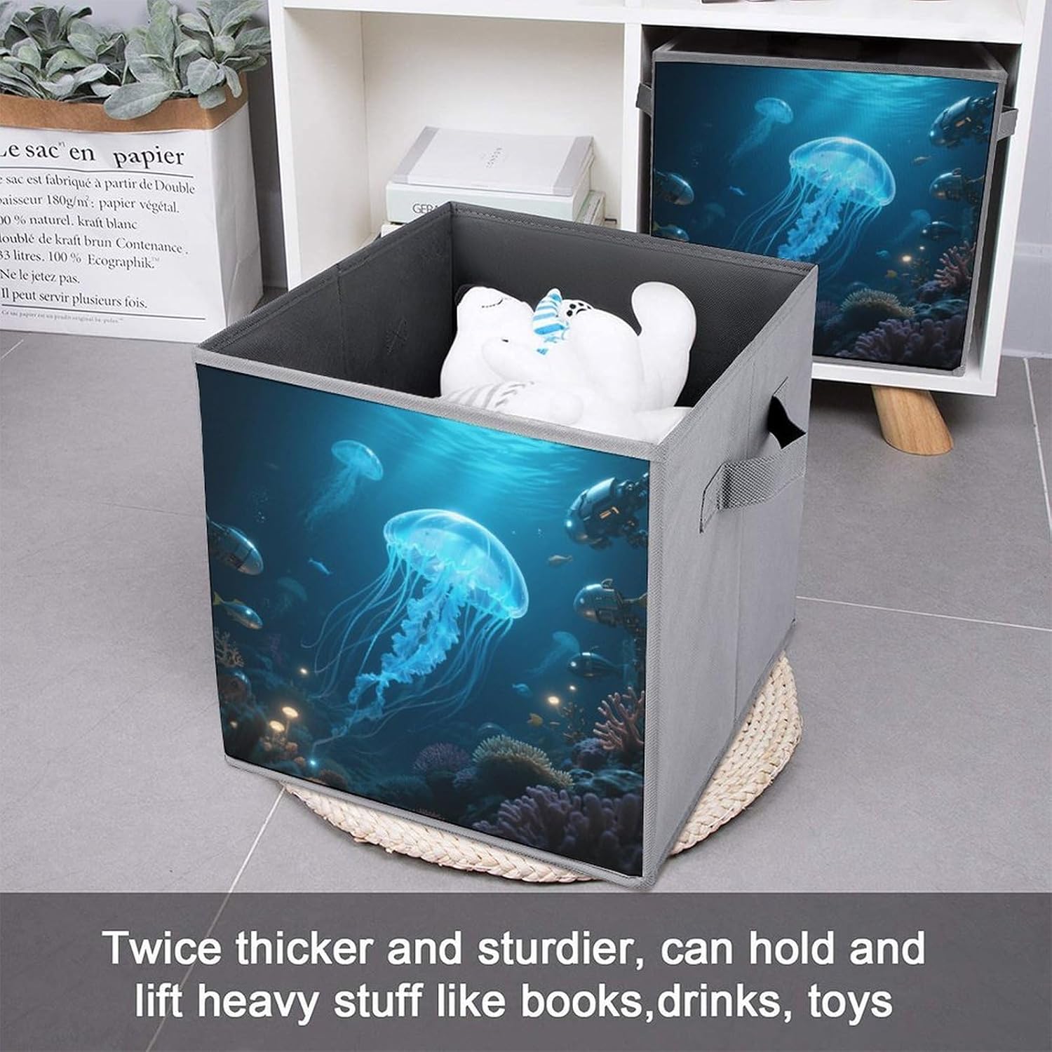 2-piece Oxford Cloth Storage Box Deep Sea World Printed Storage Box for Clothes/shoes Multi-purpose Wardrobe And Cabinet Storage