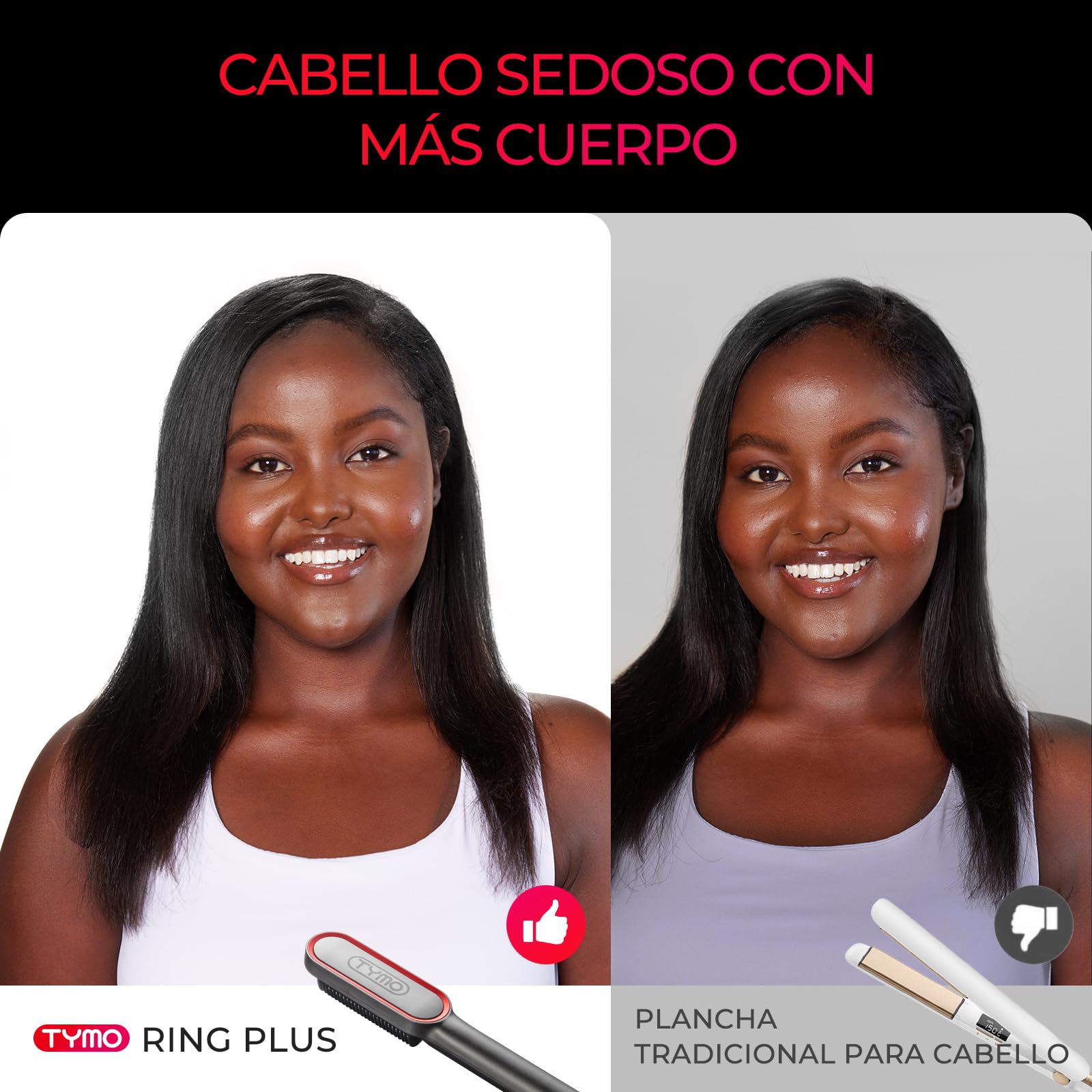 TYMO Cepillo Alisador de Pelo, RING PLUS Cepillo Plancha Ionico, 9 Temperaturas, 120°C-210°C, Pantalla LED, Anti Encrespamiento, Doble Voltaje, Hair Straightener Brush, Negro