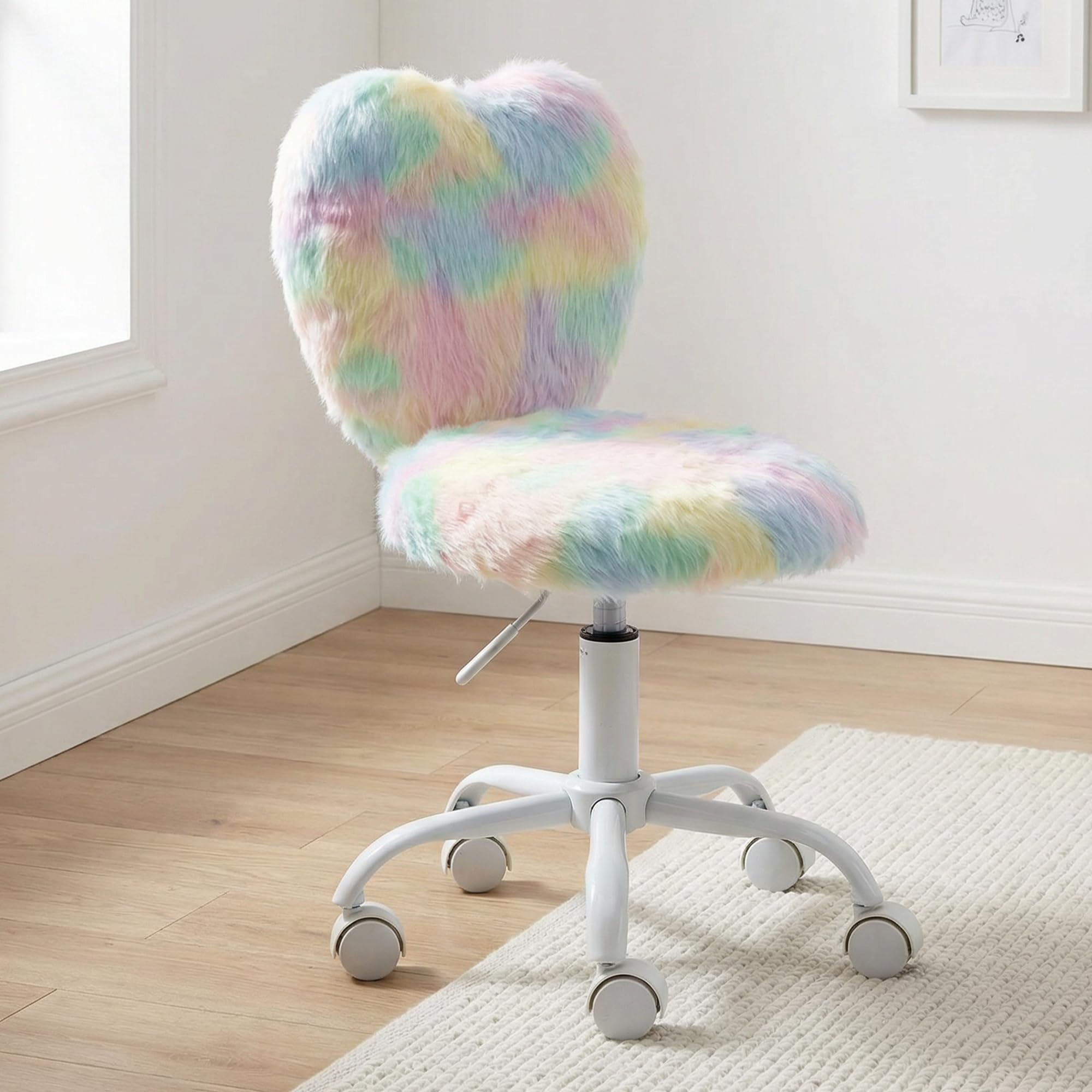 chairus Kids Desk Chair Faux Fur Small Study Chair for Teenage Girls, Adjustable Heart Shaped Kids Vanity Chair for Bedroom Reading Living Room, Cute