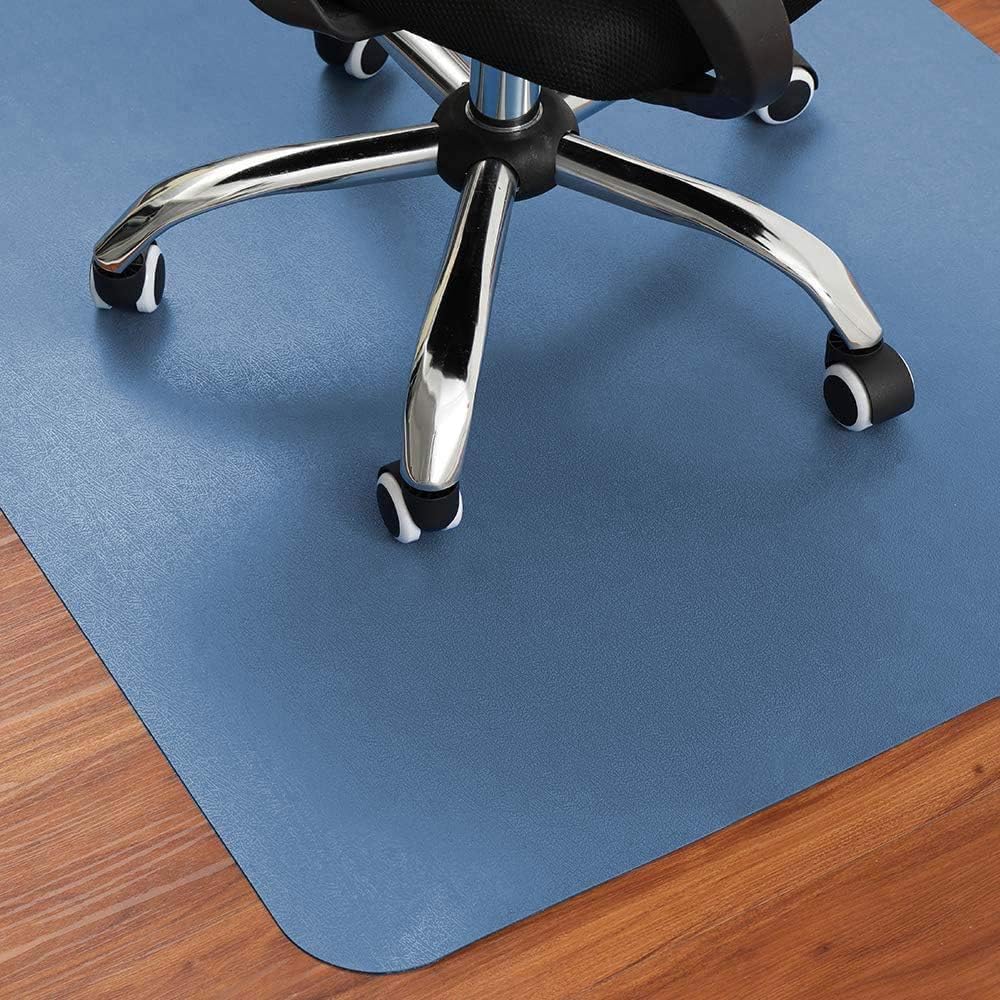 DECAKE Extra Large Office Chair Mat PU Leather Floor for Hardwood Floor,Non-Slip Computer Gaming Rolling Carpet Heavy Duty Under Desk Rug (Dark Blue,90x120cm)
