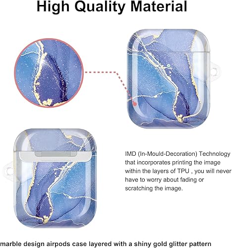 Miniatura 2 de JIAXIUFEN Funda compatible con AirPods con purpurina dorada, diseño de mármol, lindo protector completo de silicona TPU para mujeres y niñas, funda