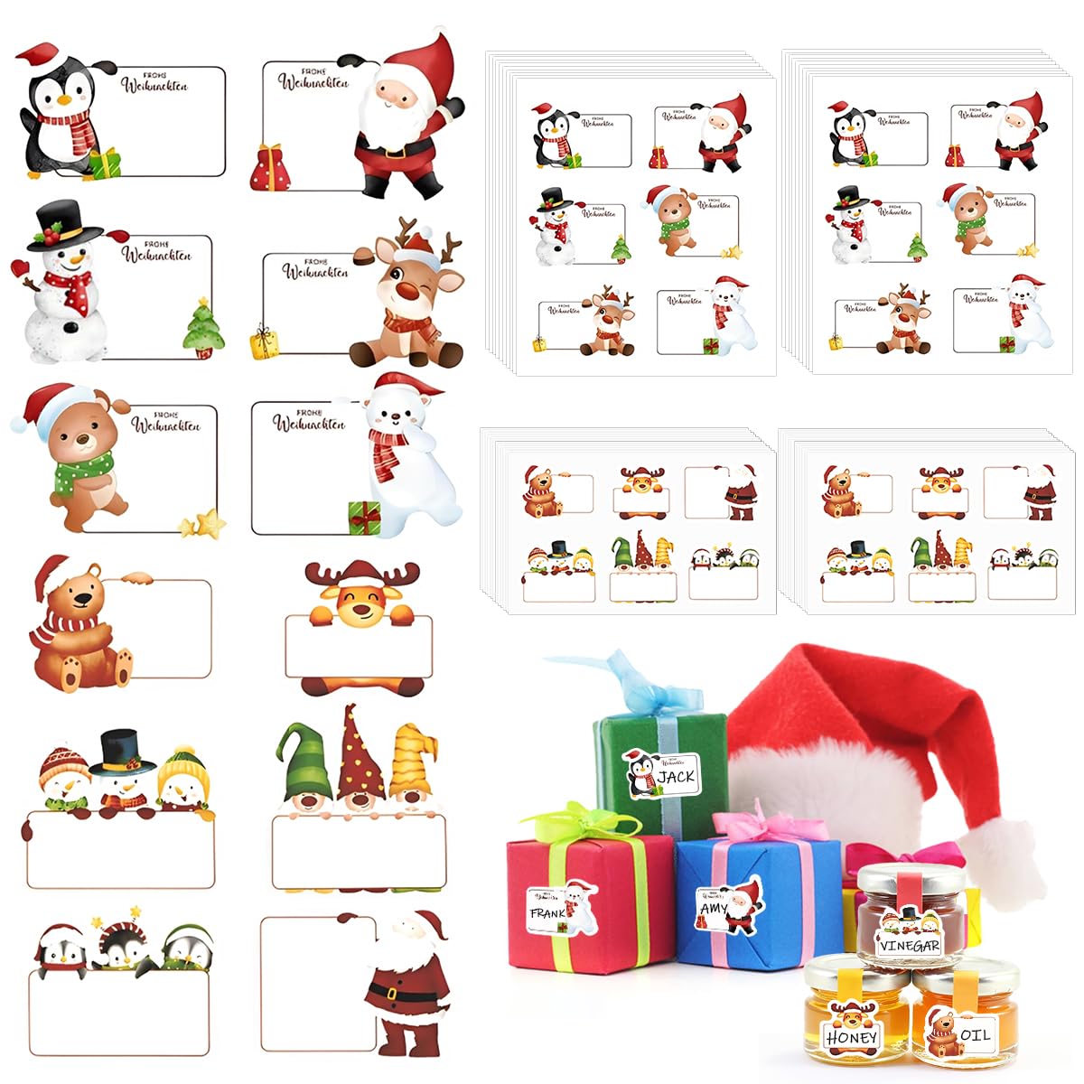 Easykart Labels Biglietti Natalizi Boho - 24 Pezzi Con Buste E Adesivi - 6 Disegni 14,6x10,8 Cm