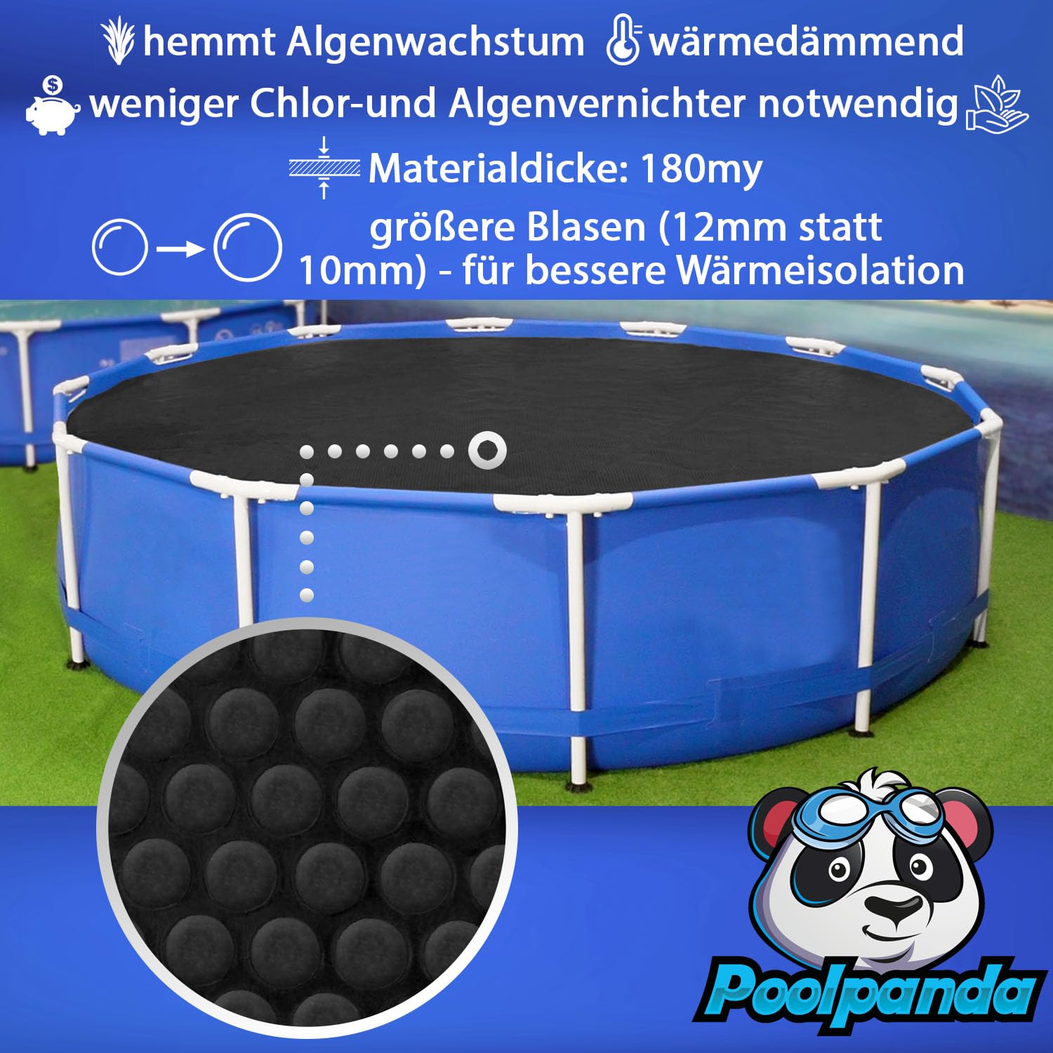 Poolpanda Solarfolie Eco 305 cm (Schwarz | 180my | rund)