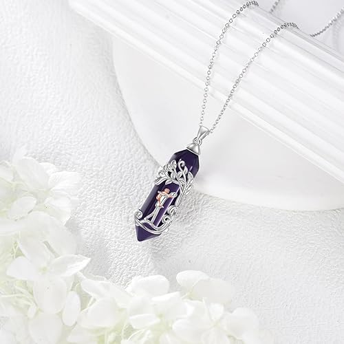 Miniatura 6 de LONAGO Collar de árbol de la vida para mujer, plata de ley 925, cristal curativo de amatista creada con colgante familiar para regalos