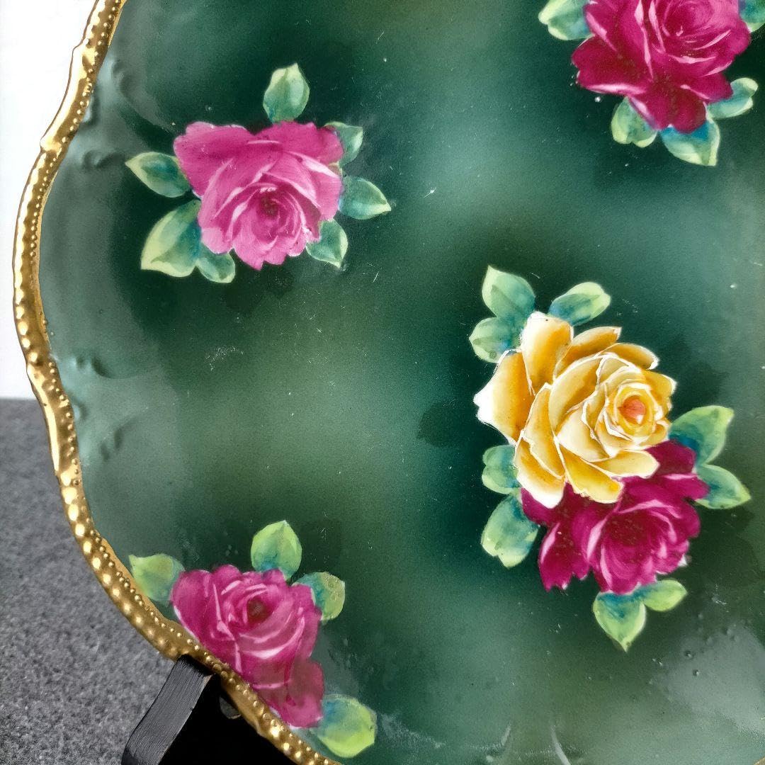 期間限定セール★美品】オールドノリタケ 4点セット 金彩点盛り薔薇絵皿 レア品☆カエデ印☆オールドノリタケ 金彩点盛り薔薇絵皿