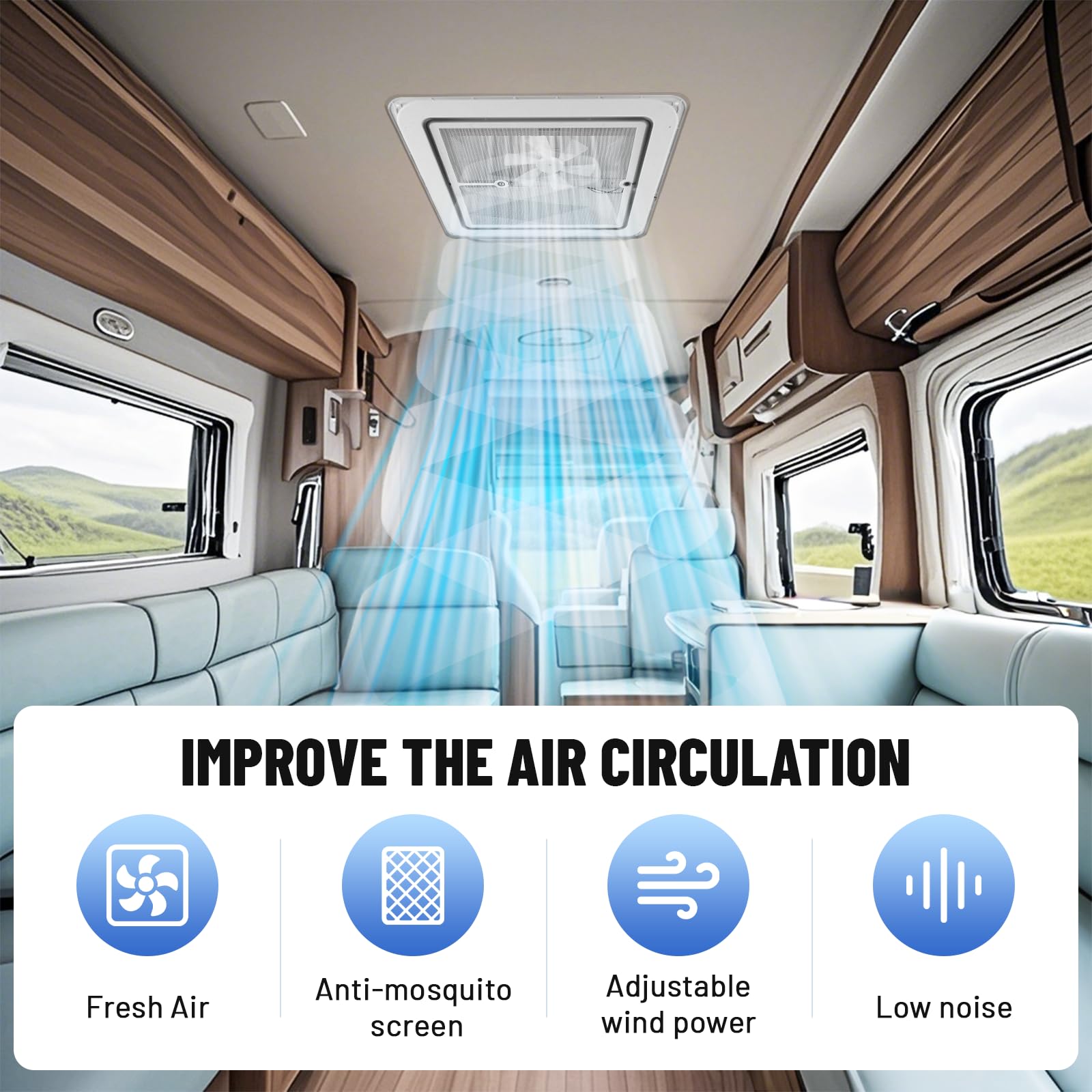 YUCHENGTECH Ventilador de Ventilación de Techo para Caravana 14" Ventilador para Caravanas 12V Ventilador de Techo con RV con Control Remoto, Bajo Ruido,Impermeable para RV Caravana Remolque