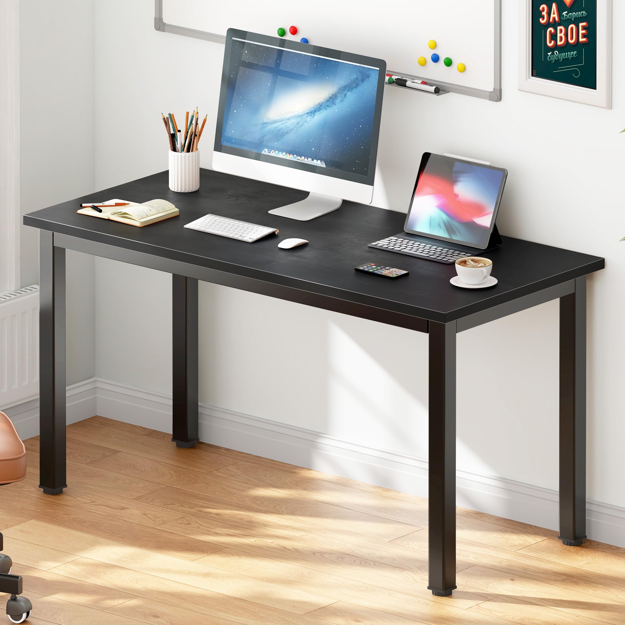 黒の木製デスク 約120cm x 60cm Amazon | DlandHome パソコンデスクPCデスク木製 デスク ゲーミング