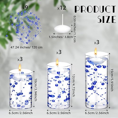 Miniatura 3 de Hoolerry Juego de 9 jarrones cilíndricos de vidrio para centros de mesa, portavelas transparentes de huracán de varios tamaños con velas flotantes,