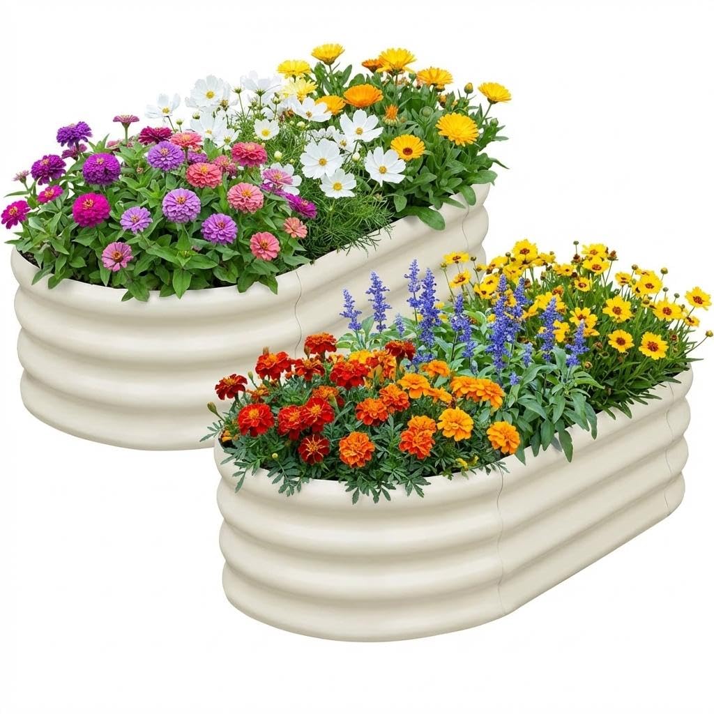 2er Set Verzinkte Stahl Hochbeete 120x60x60cm – Robustes Metall Hochbeet für Gemüse, Kräuter & Blumen – Rostbeständig, Ergonomische Höhe, Einfache Montage – Pflanzbeet Garten Outdoor, Beige