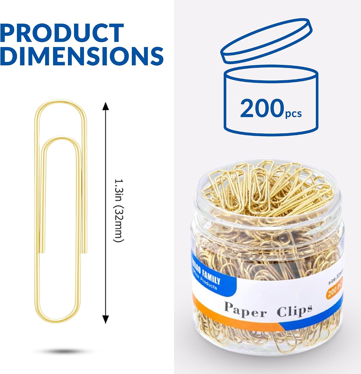 FUDAO FAMILY Medium Paper Clips, 200-Count, Paperclips, Gold Paper Clips, 1.3 Inch (32mm) Paper Clip image 2