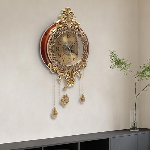 Miniatura 3 de Reloj de pared de péndulo, relojes de pared vintage, funciona con pilas, reloj antiguo grande, elegante y silencioso de metal de madera para