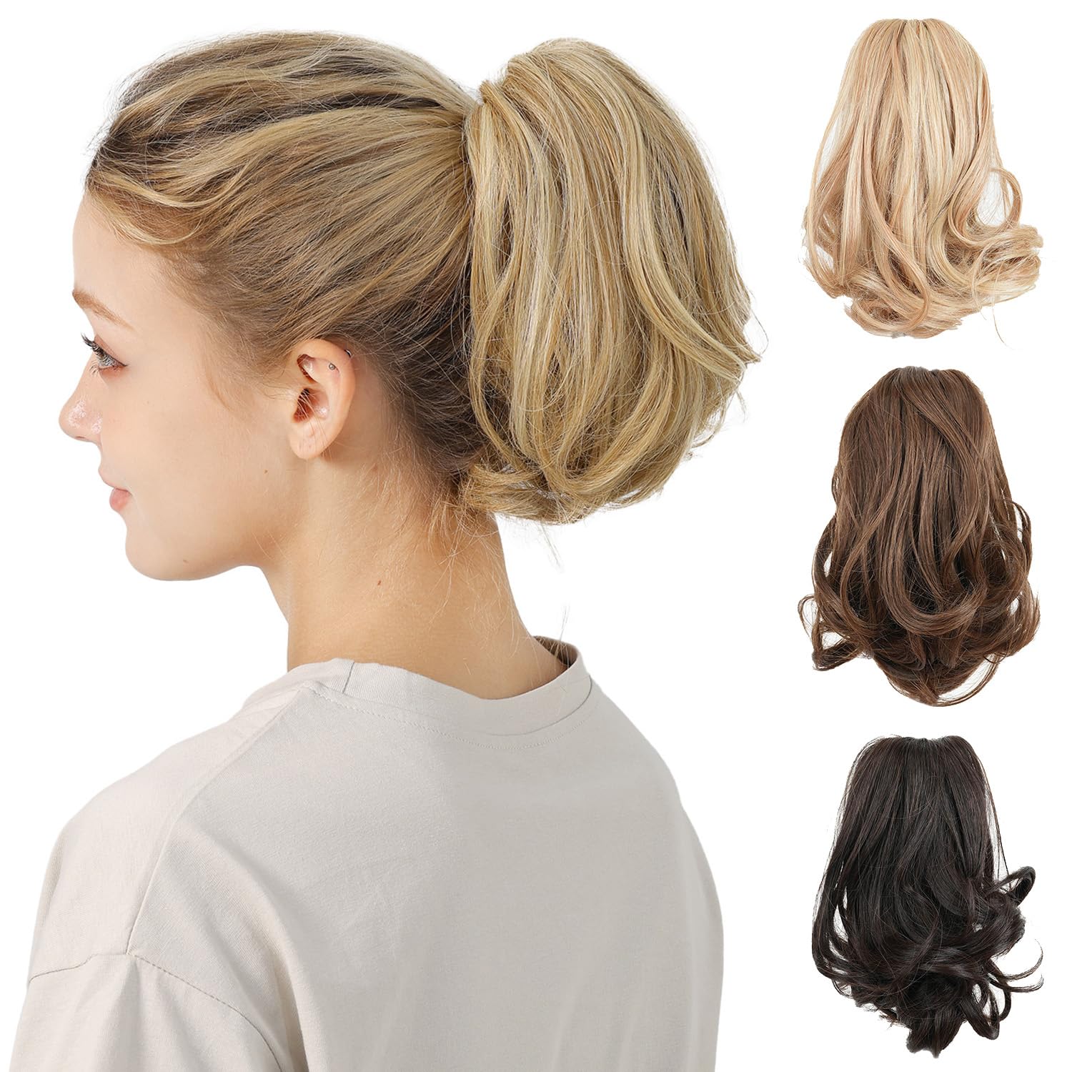 DAYCEN 8" Clip In Ponytail Extension | Short Wavy Curly Claw Clip Ponytails Hairpieces | Synthetic Fake Pony Tail Hair Piece Hair Exteinsions For