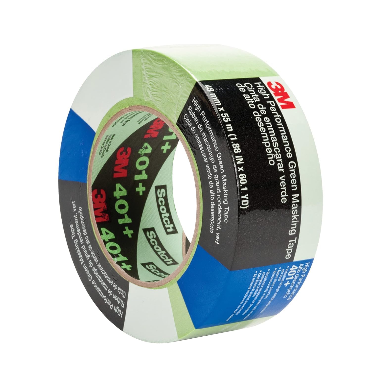 3M Scotch 401+ High Performance Green Masking Tape – 2 inches x 60 Yards (48mm x 55m), Heat Resistant up to 250°F, Clean Removal, Ideal for Automotive and Industrial Applications