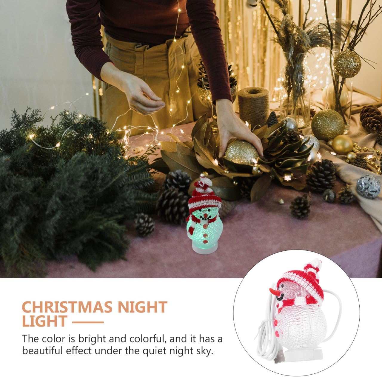 Operitacx Christmas Snowman Night Light - USB Powered Multicolor Led Desk Lamp, 7 Changing Colors, Perfect for Holiday Decor, Kids Room, Bedroom, Nursery, Christmas Tree Decoration