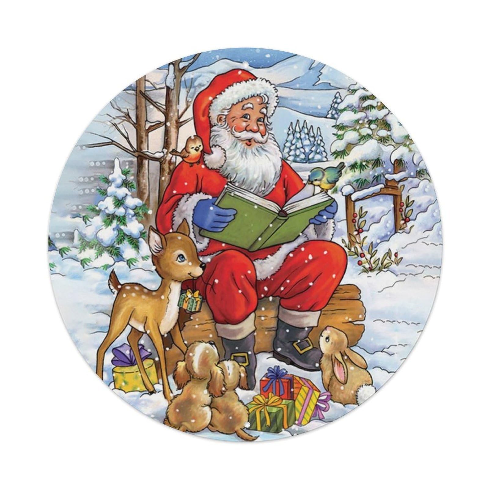 Santa Claus Christmas Deer Holiday Vintage Metal Tin Sign