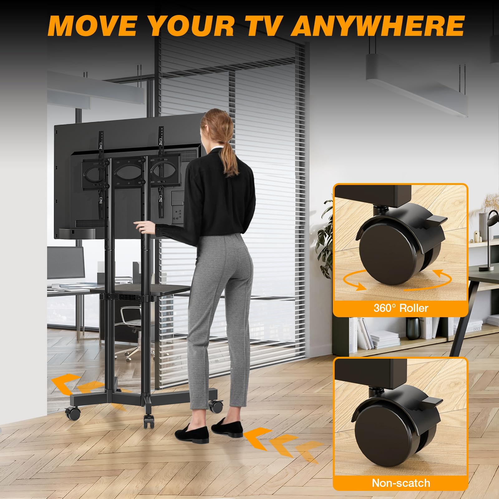 TVON Mobile Supporto TV da Pavimento Per Schermi Plasma/LCD/LED 32-70 Pollici, Regolabile in Altezza Carrello porta tv con Ruote Porta TV da Terra con Ripiano Fino a 40kg Max VESA 400x400mm