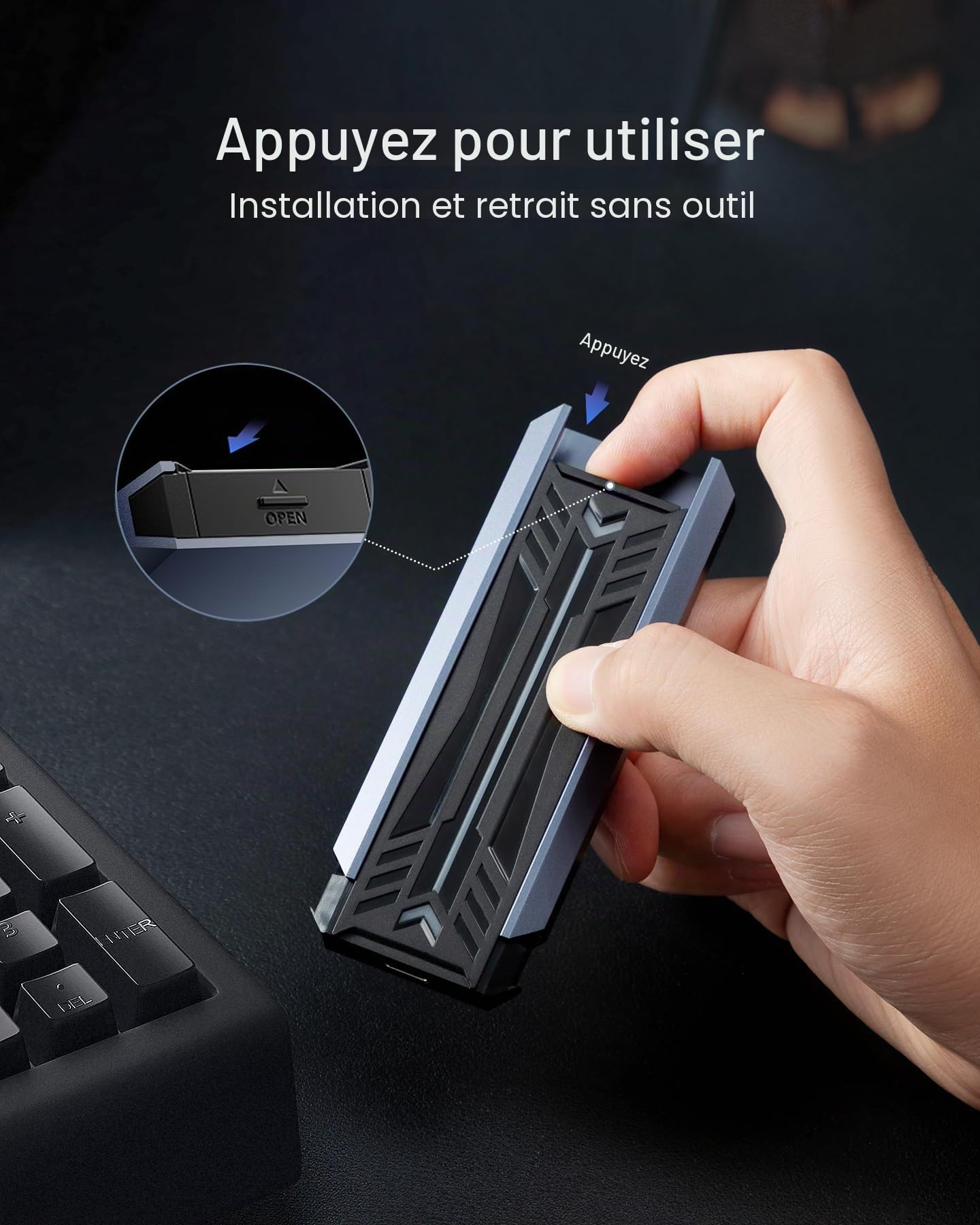 Inateck Boîtier SSD M.2 NVMe SATA avec RGB, USB 3.2 Gen 2 (10 Gbps) Prise en Charge UASP Trim pour NVME/SATA SSDs 2242/2260/2280(M/M&B Key), Installation sans Outil (Jusqu'à 4TB), FE2024