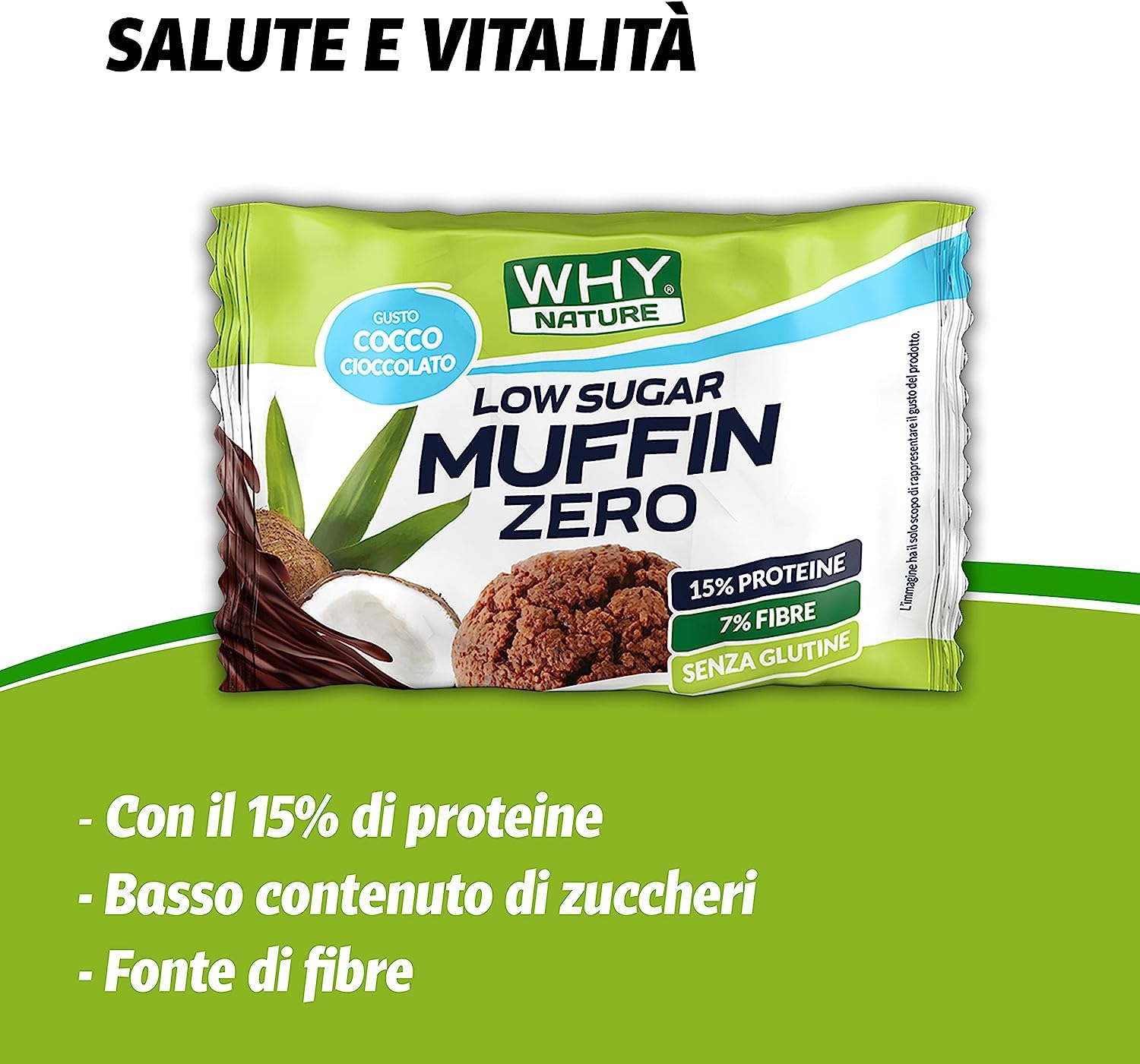 WHY NATURE LOW SUGAR MUFFIN ZERO - Muffin Proteici Senza Glutine - Snack Proteici Gusto Cocco e Cioccolato - Box da 16 Pezzi - 27 gr